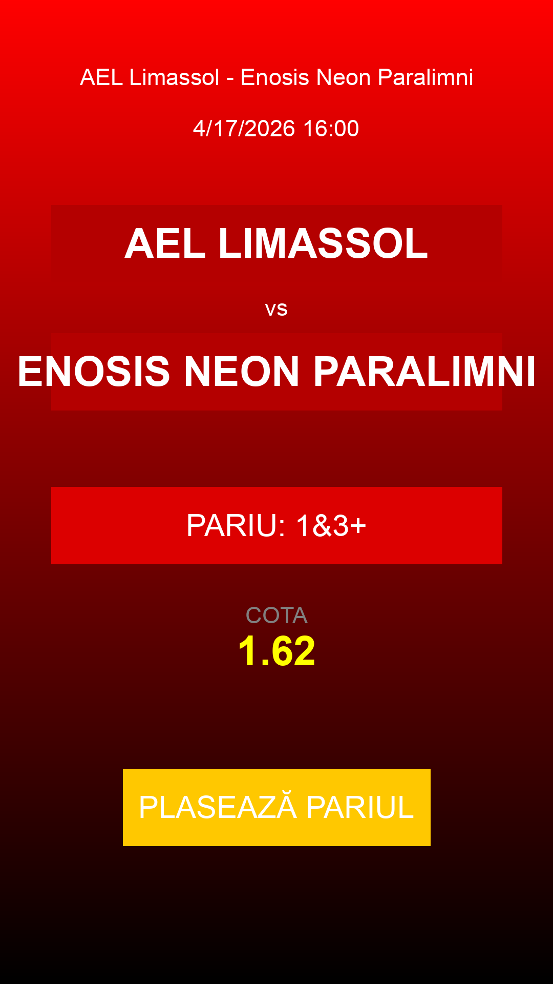 Bilet AEL Limassol vs Enosis Neon Paralimni
