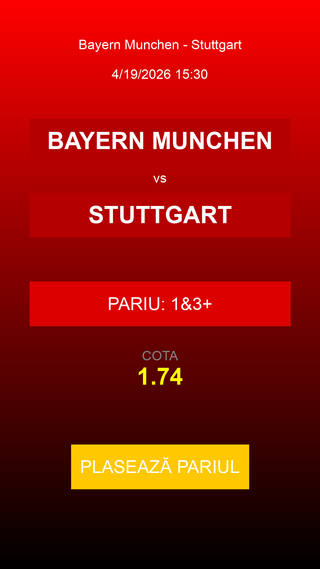 Bilet Bayern Munchen vs Stuttgart